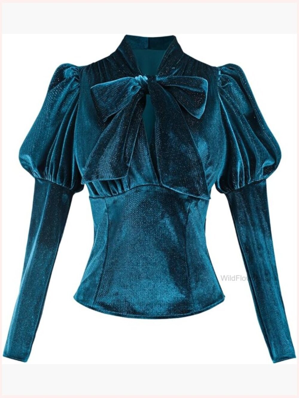 Women's Victorian Blouse Long Sleeve Bow Tie Velvet Top